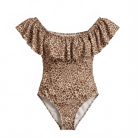 Tahari One piece Ruffle Strapless Swimsuit Bathing Suit LARGE Cheetah Leopard - Picture 11 of 13